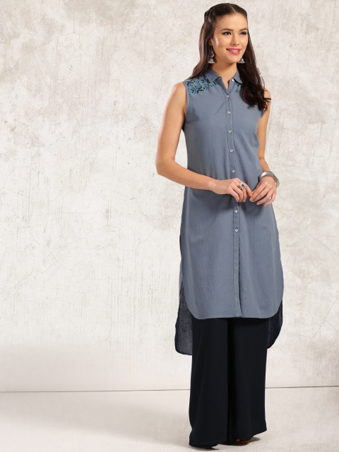 

Anouk Women Blue Solid Straight Kurta