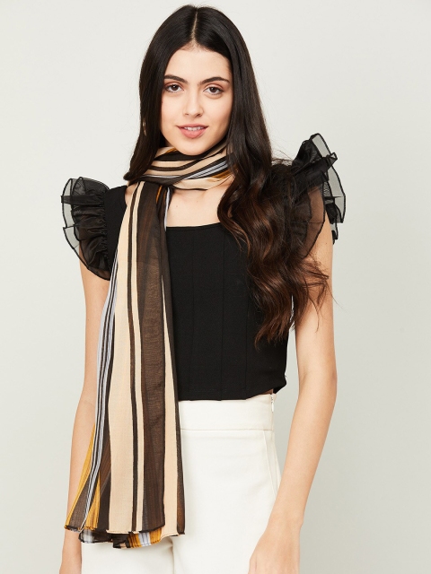 

Ginger by Lifestyle Women Brown & Peach-Coloured Striped Stole