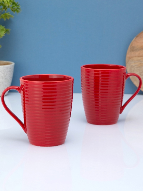 

CLAY CRAFT Set Of 2 Red Textured Ceramic Glossy Mugs
