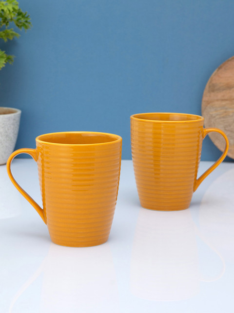 

CLAY CRAFT Set Of 2 Yellow Textured Ceramic Glossy Mugs