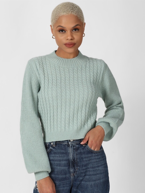 

FOREVER 21 Women Green Cable Knit Pullover