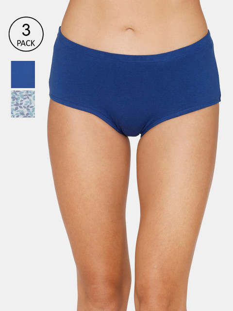 

Zivame Women Pack of 3 Blue Solid Low Rise Hipsters