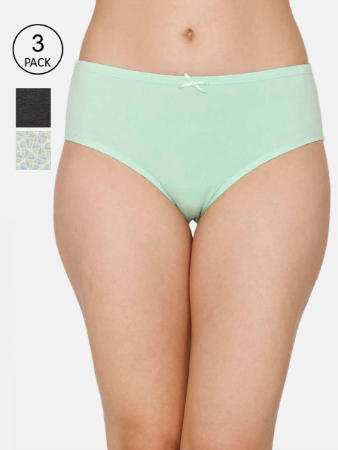 

Zivame Low Rise Pack Of 3 Full Coverage Hipster Panty, Green
