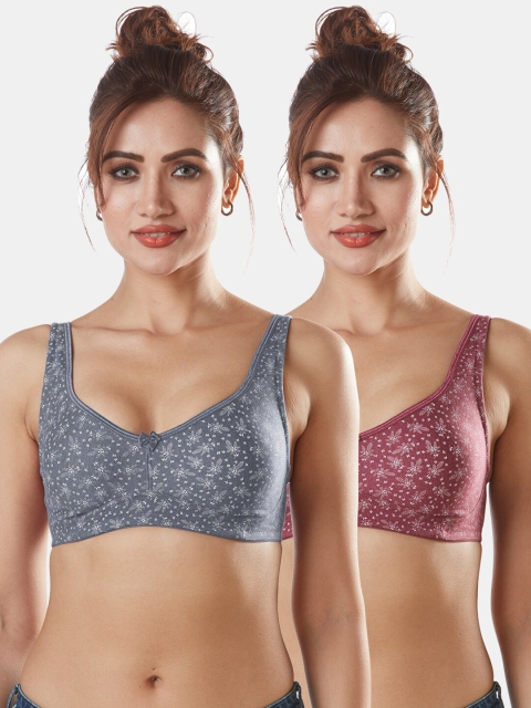 

Sonari Pack Of 2 Maroon & Grey Floral Bra