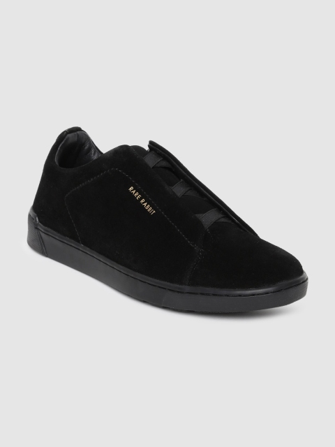 

RARE RABBIT Men Black Leather Slip-On Sneakers