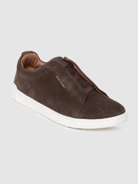 

RARE RABBIT Men Brown Perforations Leather Slip-On Sneakers