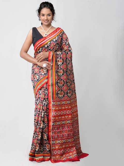 

Unnati Silks Red Patola Printed Chanderi Silk Cotton Saree