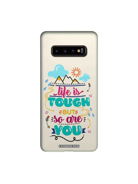 

CelfieDesign Cream-Coloured & Blue Printed Plastic Samsung Galaxy S10 Plus Slim Back Case