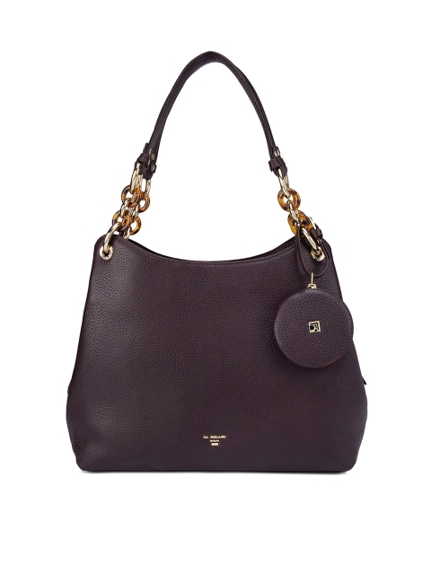 

Da Milano Burgundy Textured Leather Structured Hobo Bag