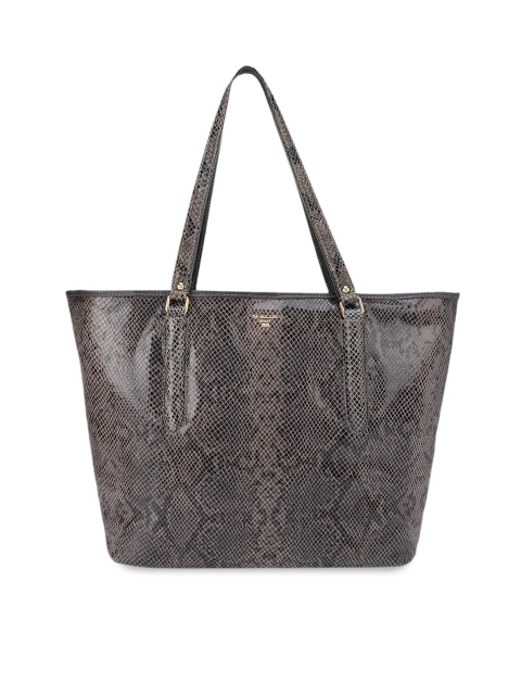 

Da Milano Black Animal Printed Leather Shopper Tote Bag