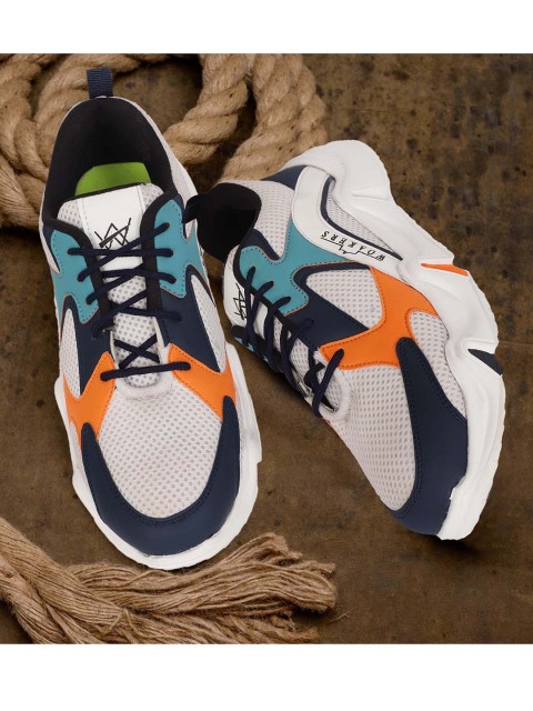 

Woakers Men White & Orange Colourblocked Sneakers