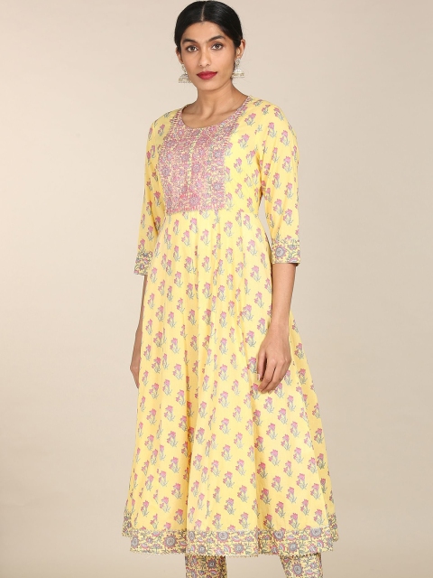 

Anahi Women Yellow Floral Printed Pure Cotton Kurta with Trousers & Dupatta