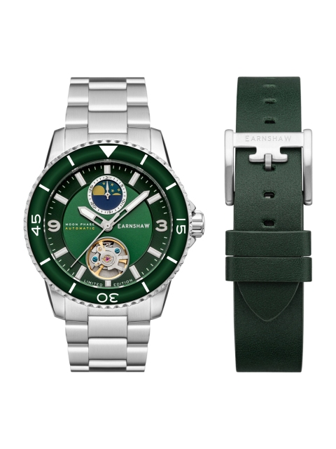 

EARNSHAW Men Green Brass Dial & Silver Toned Bracelet Style Analogue Motion Powered Watch