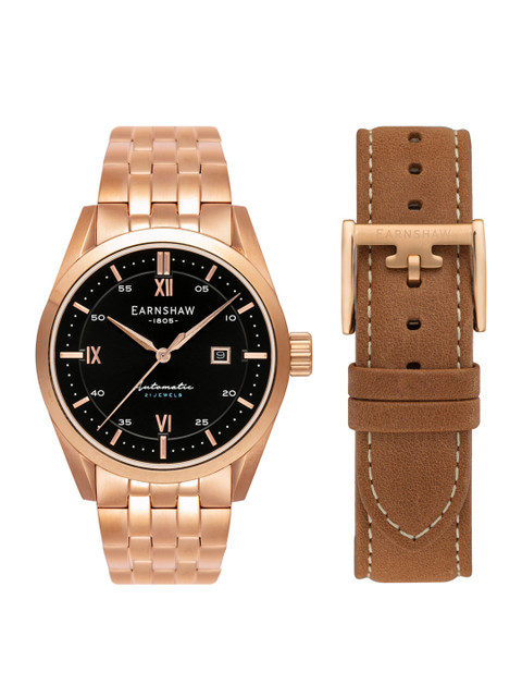

EARNSHAW Men Black Brass Dial & Rose Gold Toned Watch with Additional Strap -ES-8811-55