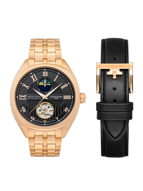 

EARNSHAW Men Black Brass Dial & Rose Gold Toned Watch & Additional Strap ES-8206-55
