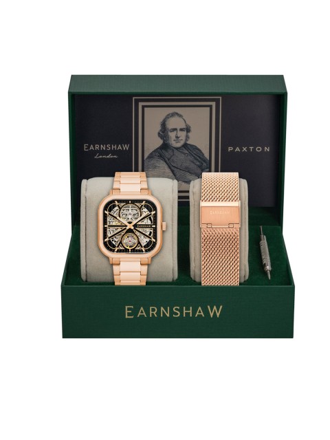 

EARNSHAW Men Black Dial & Rose Gold Toned Bracelet Style Analogue Automatic Watch