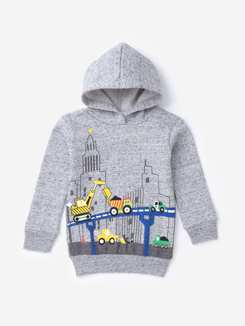 

Hopscotch Boys Grey Printed Hooded Sweatshirt