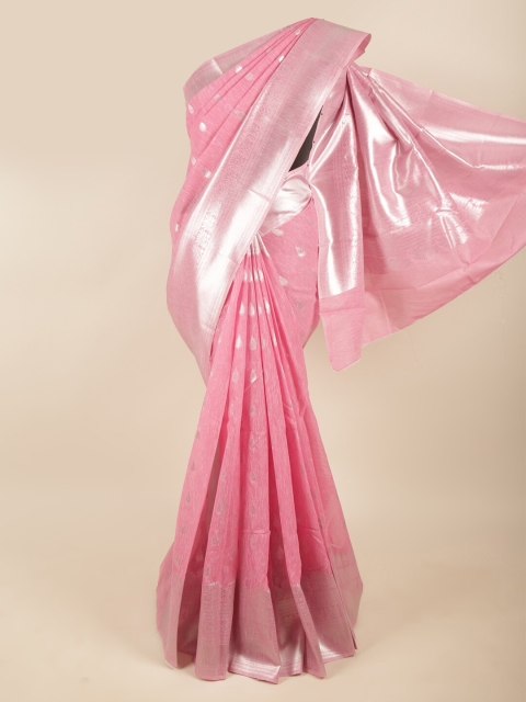 

Pothys Women Pink & Silver-Toned Woven Design Zari Art Silk Saree
