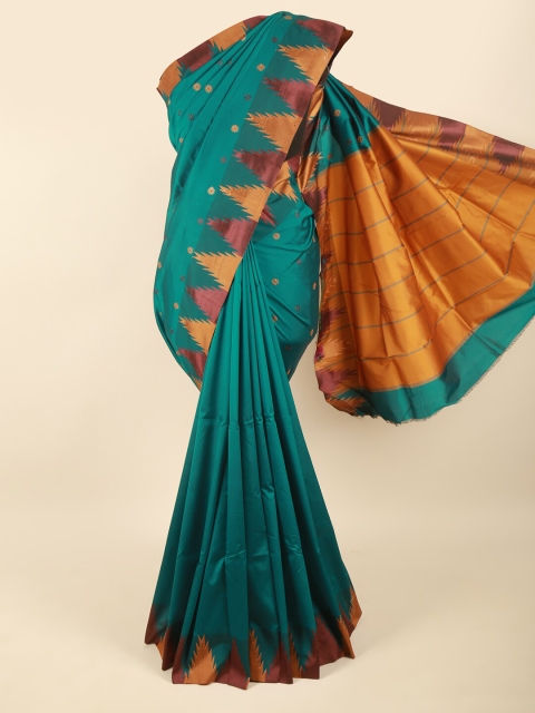 

Pothys Women Green & Orange Floral Woven Design Art Silk Saree