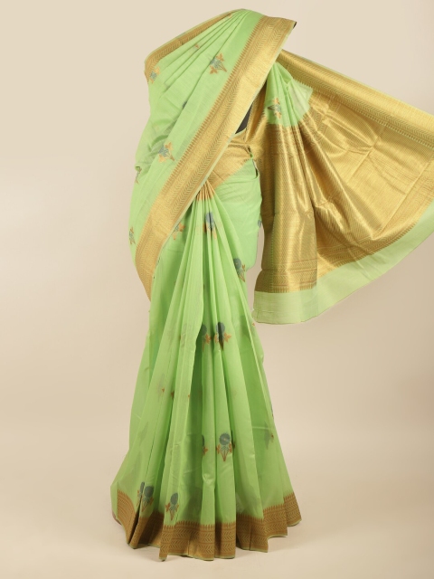 

Pothys Women Green & Gold-Toned Floral Zari Art Silk Saree