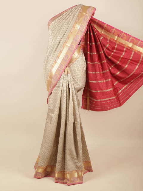 

Pothys Women Grey & Red Woven Design Zari Art Silk Saree