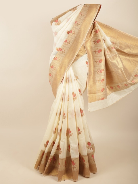 

Pothys Women Cream-Coloured & Gold-Toned Woven Design Zari Art Silk Saree