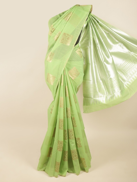 

Pothys Women Green & Gold-Toned Woven Design Zari Art Silk Saree