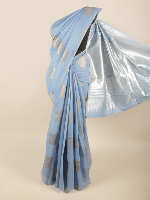 

Pothys Women Blue & Gold-Toned Woven Design Zari Art Silk Saree
