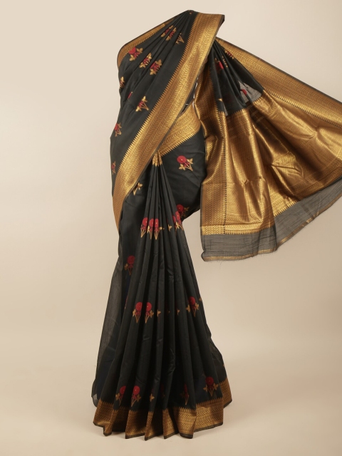 

Pothys Women Black & Gold-Toned Woven Design Zari Art Silk Saree