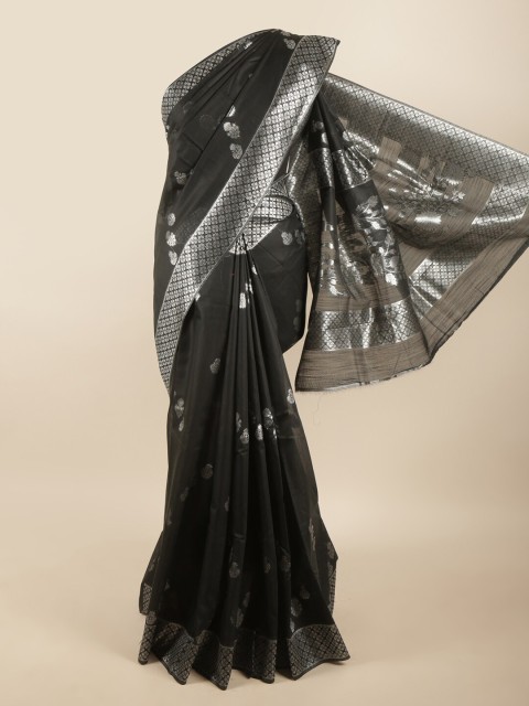 

Pothys Women Black & Silver-Toned Woven Design Zari Art Silk Saree