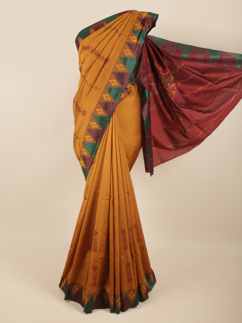 

Pothys Women Mustard & Maroon Woven Design Art Silk Saree