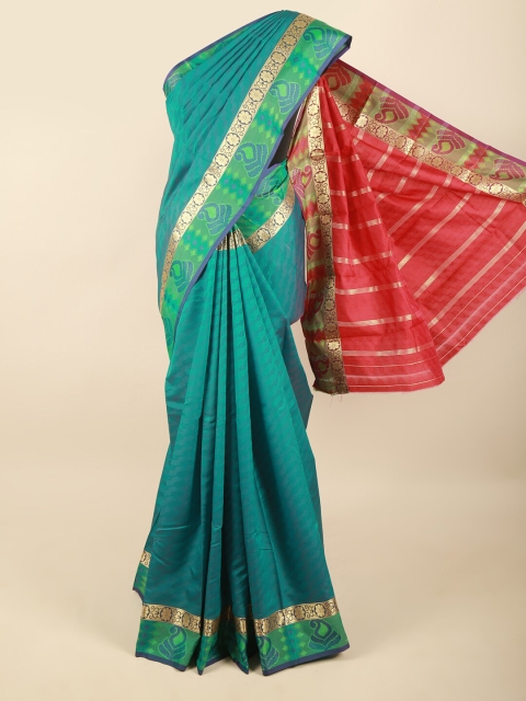 

Pothys Women Green & Red Ethnic Motifs Woven Design Zari Art Silk Saree