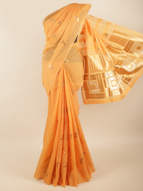 

Pothys Women Orange & Gold-Toned Woven Design Art Silk Saree