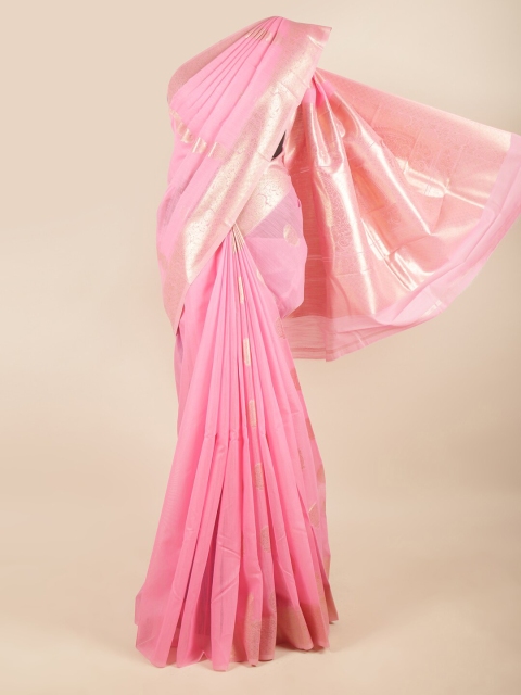 

Pothys Women Pink & Gold-Toned Woven Design Zari Art Silk Saree