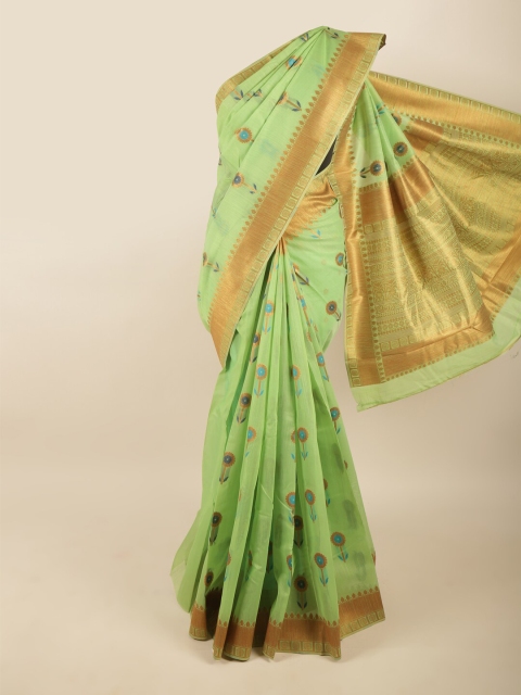 

Pothys Women Green & Gold-Toned Woven Design Zari Art Silk Saree