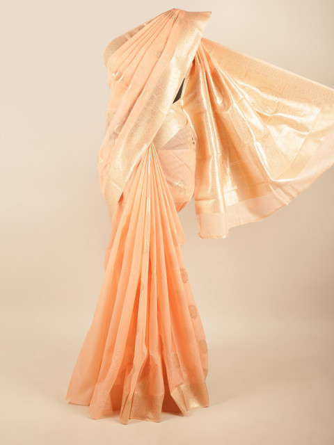 

Pothys Women Peach-Coloured & Gold-Toned Woven Design Zari Art Silk Saree
