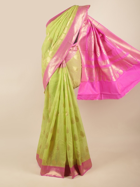 

Pothys Women Green & Pink Woven Design Zari Art Silk Saree