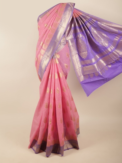 

Pothys Women Pink & Lavender Woven Design Zari Art Silk Saree