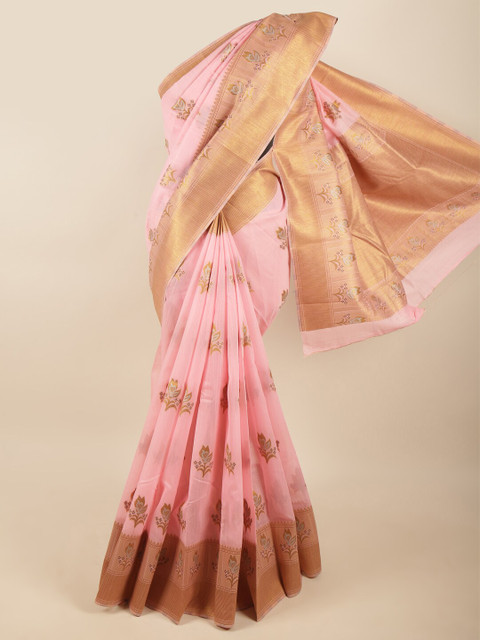 

Pothys Women Pink & Gold-Toned Floral Zari Art Silk Saree