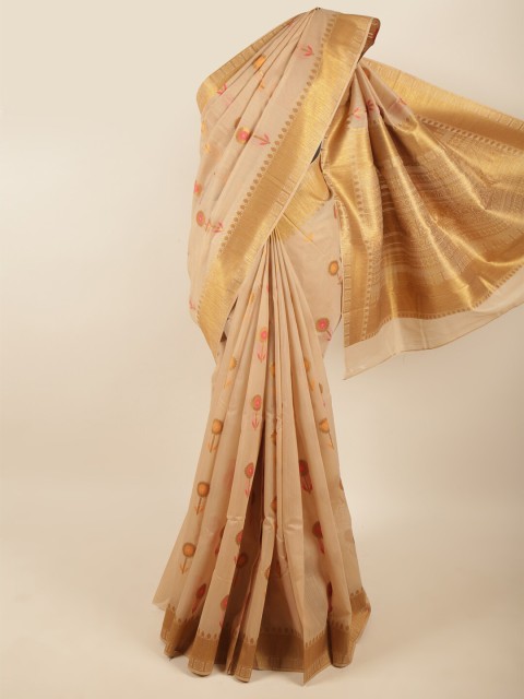 

Pothys Women Tan & Gold-Toned Woven Design Zari Art Silk Saree