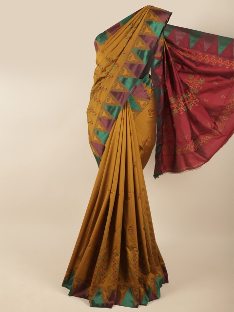 

Pothys Mustard & Green Ethnic Motifs Art Silk Saree