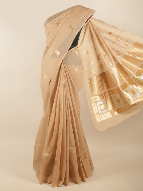 

Pothys Tan & Gold-Toned Woven Design Art Silk Saree