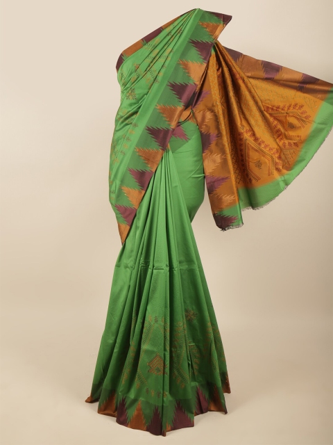 

Pothys Green & Brown Ethnic Motifs Woven Design Art Silk Saree