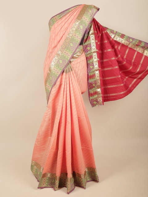 

Pothys Peach-Coloured & Red Ethnic Motifs Art Silk Saree