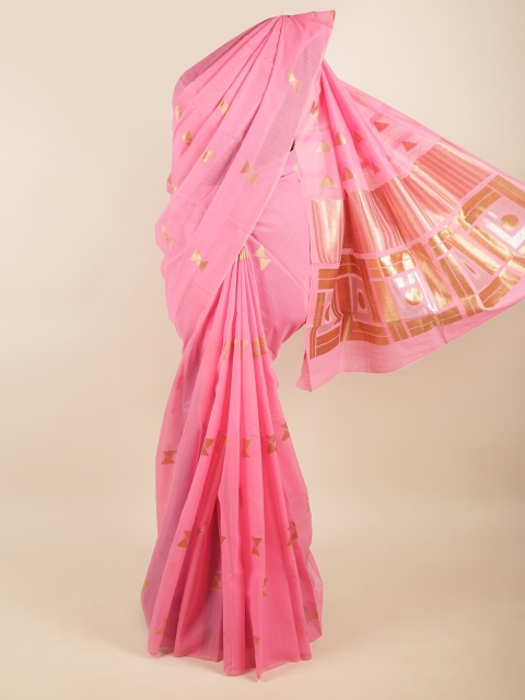 

Pothys Pink & Gold Woven Design Printed Art Silk Zari Saree