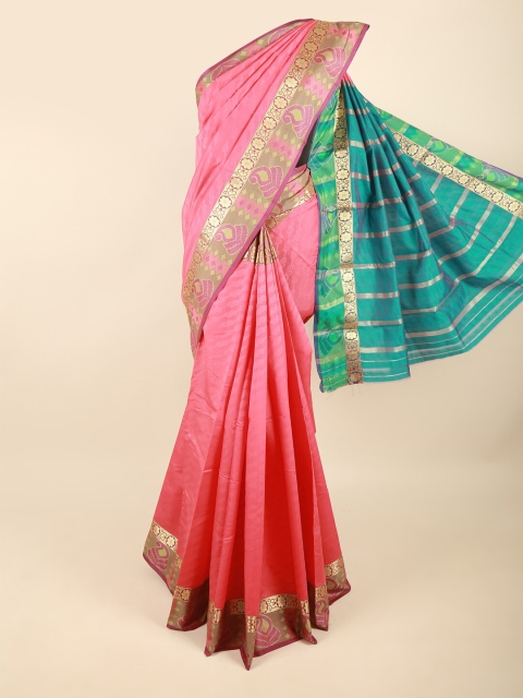 

Pothys Coral & Blue Woven Design Zari Art Silk Saree