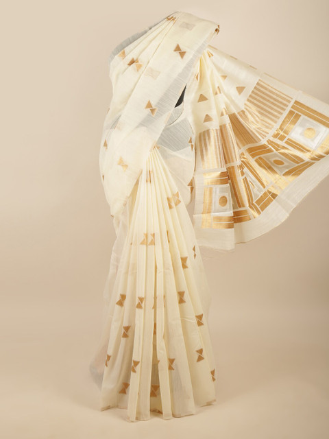 

Pothys Cream-Coloured & Gold-Toned Art Silk Saree