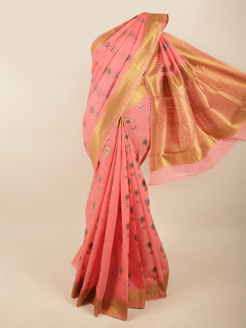 

Pothys Coral & Gold-Toned Woven Design Zari Art Silk Saree