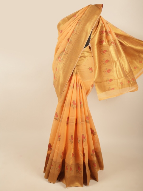 

Pothys Peach & Gold Coloured Floral Woven Design Zari Art Silk Saree