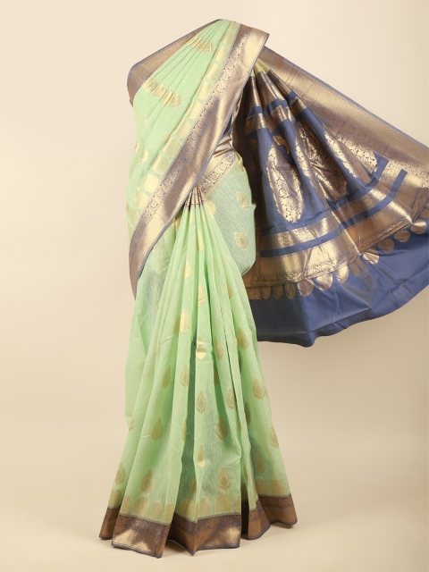 

Pothys Green & Gold Woven Design Printed Art Silk Zari Saree